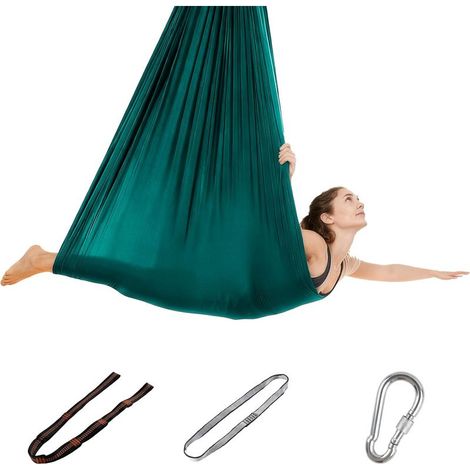 Kit Yoga Aérien 200 KG - Hama avec Tissu, Sangle Ext., Mousqueton, Vert (1/5)