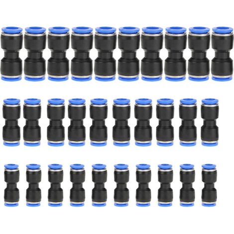 30 raccords rapides droits à pression pour conduites d'air comprimé, compatibles avec les tubes de 1/4, 5/16 et 3/8 pouces. (1/5)