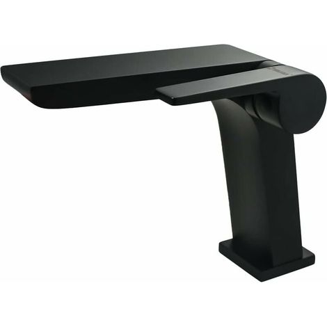 Badezimmer-Wasserhahn, schwarzes und elegantes, modernes, minimalistisches Design, Wasserfall-Waschtisch-Mischbatterie aus verchromtem Messing, Kalt- und Warmwasser verfügbar, eleganter Waschtisch-Was (1/5)