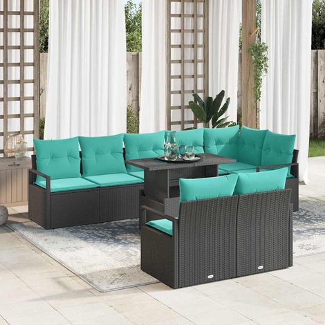 Teenpull – Gartensofa-set mit Speicher 9 pcs Schwarz und Blau Poly-Rattan (1/5)