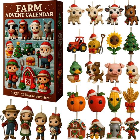 Calendrier De Lavent - Animaux De La Ferme - Acrylique - 24 Jours - Décoration Festive Pour Fête Familiale (1/5)
