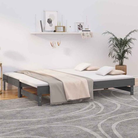 Sofá cama extraíble madera maciza de pino gris 2x(100x200) cm (1/5)