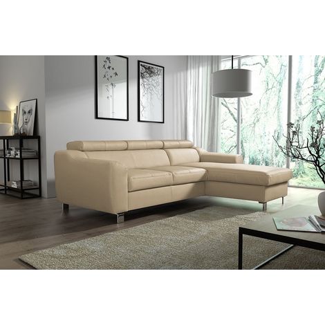 Canapé d'angle en cuir italien de luxe 5 places ASTRA, beige, angle droit (1/5)