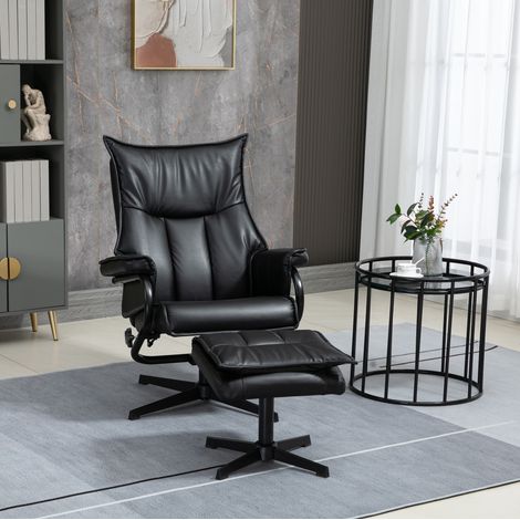 Sillón relax giratorio de polipiel negra con respaldo reclinable y reposapiés 78 x 64,5 x 45 cm (1/5)