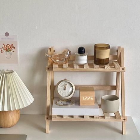 Holzregal im Instagram-Stil, zweistöckiges Regal, höhenverstellbares trapezförmiges Regal für Studentenzimmer. (1/5)