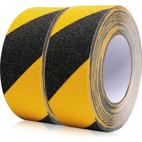 Bandes antidérapantes, 2 rouleaux de 50 mm x 10 m, noir-jaune, ruban adhésif antidérapant grip tape pour escaliers antidérapants intérieurs et extérieurs (1/5)