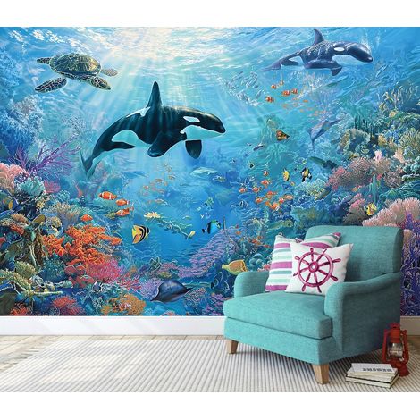 Fototapete Korallenriff Ozean Schildkröten, für Kinderzimmer, 150 x 105 cm – Komplettset inkl. Kleister & Anleitung (1/5)