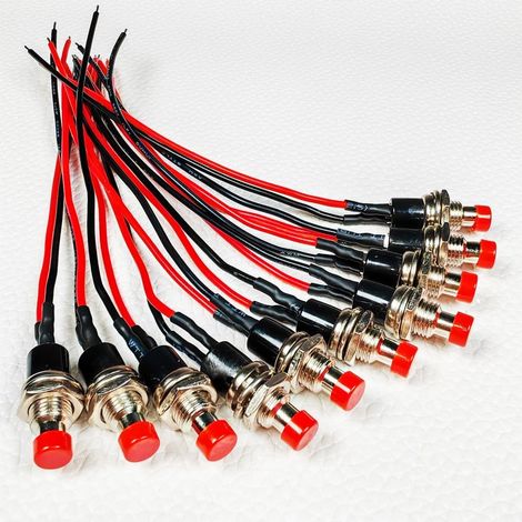 Gebildet 10pcs 7mm Précâblé Momentané Mini Bouton Poussoir 3V-6V-12V-24V-230V/1A,Ouvert Normale SPST on/Off 2Broches Bouton Rond pour Modèle Ferroviaire Hobby（Rouge）