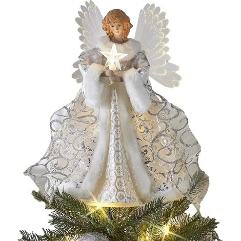 Cime de Sapin Ange Lumineuse - 25x30cm LED - Décoration Noël Rustique - Style Campagne (1/5)
