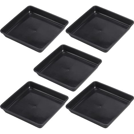 Filiyano-Lot de 5 plateaux carrés en plastique pour pots de fleurs, sans trous, 18 x 18 cm. (1/5)