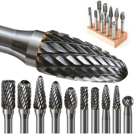 Kit de 10 Pcs Fraises Rotatives en Carbure de Tungstène Double Coupe Tige de 6mm pour Perceuse Electrique Bois Acier Métal Polissage Gravure (1/5)