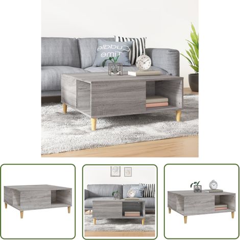 The Living Store Table basse sonoma gris 80x80x36,5 cm bois d'ingénierie - Table Basse - Meuble Salon - Table D'appoint - Table Ronde - Design Moderne (1/5)