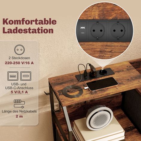 Commode 8 tiroirs en tissu, structure acier, station de charge, couleur marron rustique et noir (1/4)