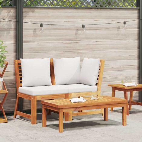 vidaXL Set Divani da Giardino 3 pz con Cuscini Crema in Legno