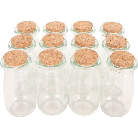 12 bouteilles en verre transparent avec bouchons liège, mini pots style vintage pour boissons, DIY, décorations et wish bottles (1/5)