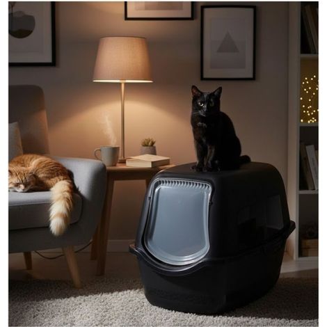 Bac a litière pour chat 39 x 56 x 39,5 cm Lexie noir (1/2)