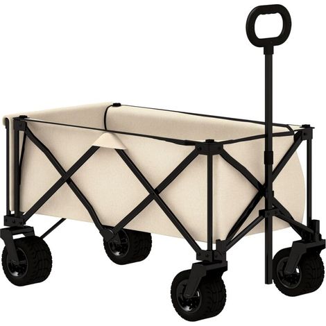Chariot de jardin pliable, capacité de charge 100 kg, avec bâche amovible, 90 x 48 x 92 cm, beige
