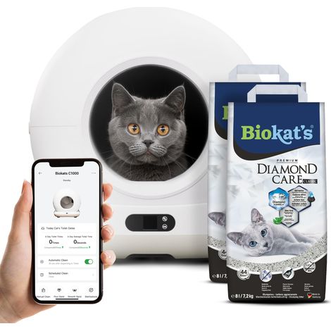 Litière automatique pour chat - Litière autonettoyante avec application - Avec tapis à litière et 3 rouleaux de sacs poubelle - 82 L XXL (1/5)