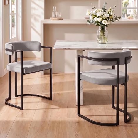 Wahson Juego de 2 Sillas de Comedor de Terciopelo con Patas de Metal, Sillas Modernas para Cocina, Salón y Restaurante, Gris (1/5)