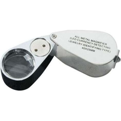 40X Jeweler's Loupe, Folding Metal Magnifier with UV LED Light for Diamonds, Jewelers, and Coins (Currency Recognition/Jewelry Identification)