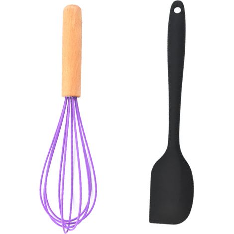 Ensemble Ustensiles Cuisine - Silicone Et Bois De Hêtre - Pour Préparation Alimentaire - Lot De 2 Pièces (1/5)