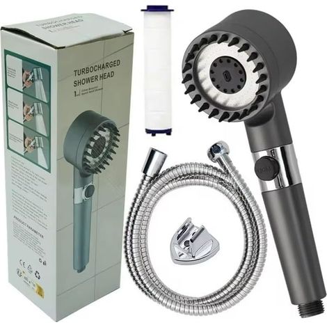 Duschkopf mit Schlauch, Duschbrause mit Filter, 3 Wasserstrahlarten, Massagefunktion und mit Stopptaste
