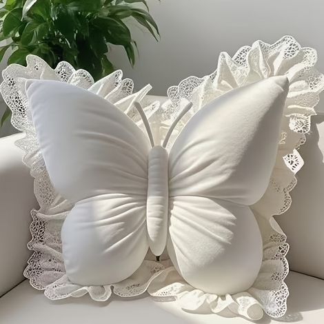 Coussin décoratif élégant en forme de papillon et coussin de soutien lombaire (blanc) (1/5)