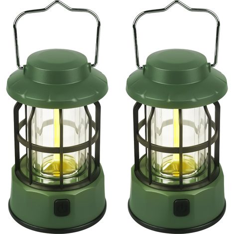 Juego de 2 linternas LED portátiles para camping - Linterna retro para camping con iluminación regulable e impermeable IPX4 - Linterna impermeable para camping, ideal para pesca, aventura, senderismo 