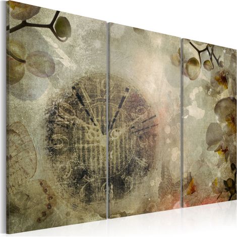 Tableau 3 Panneaux "Vintage Clock & Orchid" 60 x 90 cm (1/2)
