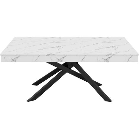 Table à manger extensible 140/180 x 80 cm avec plateau épais et pieds métalliques blancs (1/5)