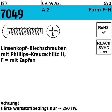 ISO 7049 Form F Linsenkopf-Blechschraube VG 2,9x16 Edelstahl A2 blank PH 1000 Stk