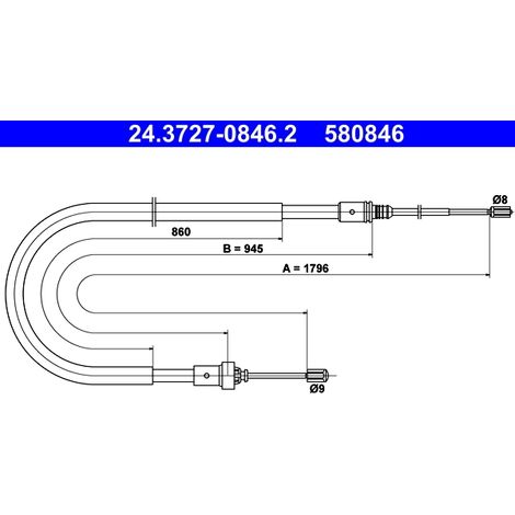Tirette à câble, frein de stationnement ATE 24.3727-0846.2 PEUGEOT 4745 Z3