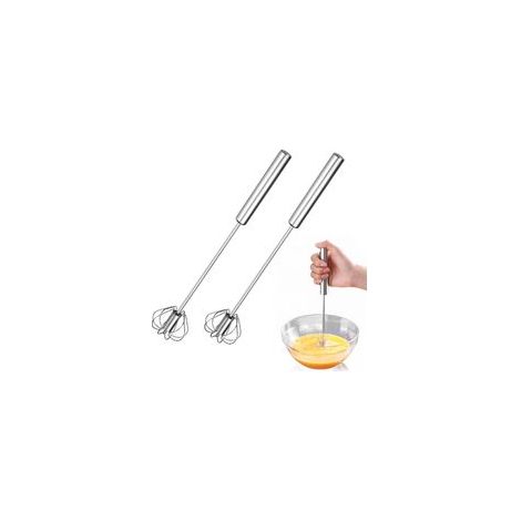 2 fouets semi-automatiques en acier inoxydable, ustensiles de cuisine pour pâtisserie, fouet de type push, convient pour mixer, battre, mousser et remuer (1/5)