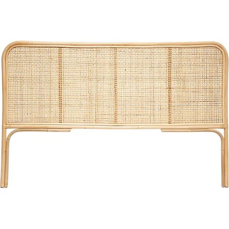 Tête de lit en rotin tressé, coloris beige - Longueur 160 x Profondeur 3 x Hauteur 100 cm (1/4)