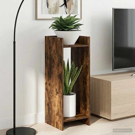 Soporte de plantas con estante Roble Ahumado 30 x 30 x 80 cm