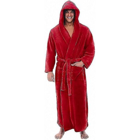 Langer Herrenbademantel mit Kapuze, Frotteebademantel aus Fleece für Spa, Hotel und Zuhause, bequemer Bademantel aus Frottee (1/5)