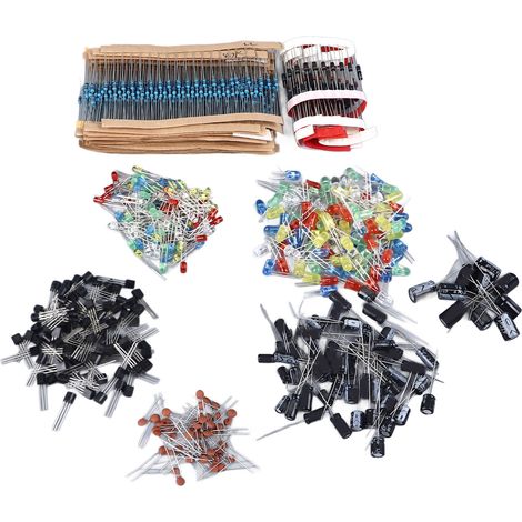 Kit de composants électroniques, 1500 pièces, résistances, Transistors, condensateurs électrolytiques en céramique, assortiment de Diodes LED