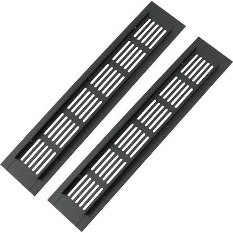 Lntyq – Lot de 2 grilles d'aération rectangulaires en aluminium 250 x 50 mm – Ventilation efficace pour armoires, cuisines et bureaux – Noir (1/5)