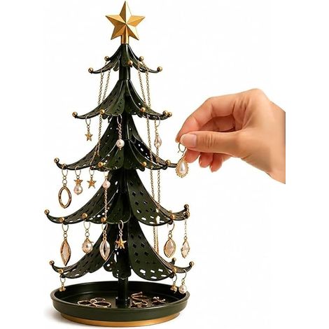 Drehbarer Schmuckhalter-Aufbewahrungsständer in Weihnachtsbaumform (1/5)
