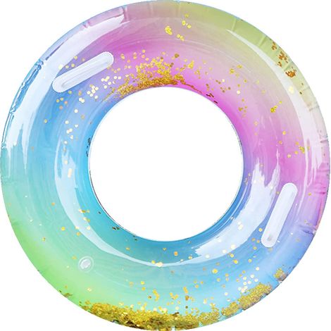 Bouée Pukitt pour adultes, bouée à paillettes arc-en-ciel avec poignée, bouée flottante transparente, gonflable et résistante pour la piscine, idéale pour les fêtes d'été à la piscine. (1/5)