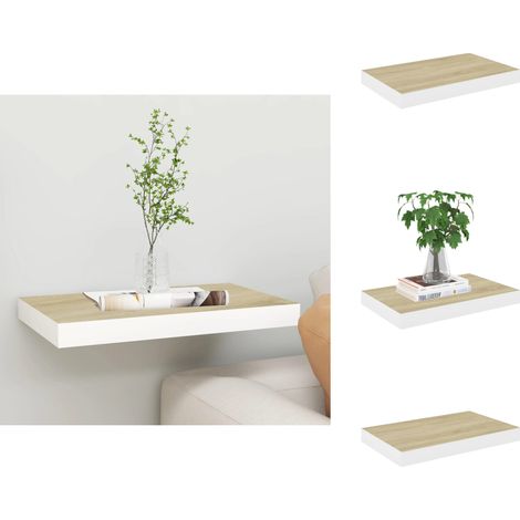 Schweberegal Eichenoptik und Weiß 40x23x3,8 cm MDF - Schweberegal - Wandregal - Regal - Holzregal - Eichenschwarz (1/5)