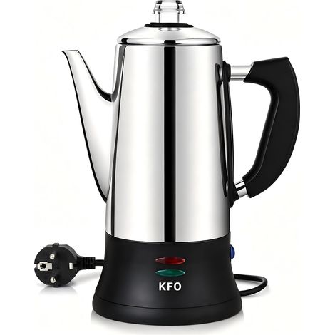 Electric Percolator 12 Cups 1.8L – 304 Stainless Steel, 360° Base, Keep Warm, Glass Lid Non-Drip