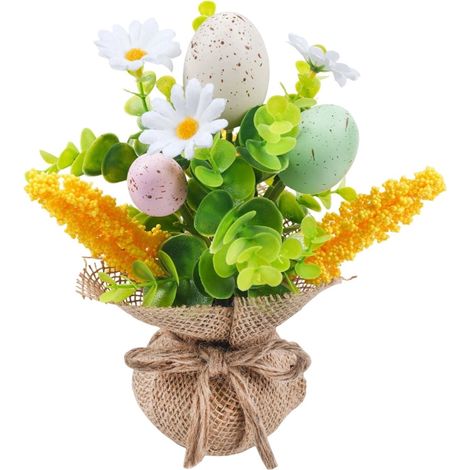 Décoration Œufs De Pâques - Bouquet Floral Artificiel Avec Œufs Simulés Et Feuillage - Pour Table À Manger Bureau Étagère - 1 Pièce (1/5)