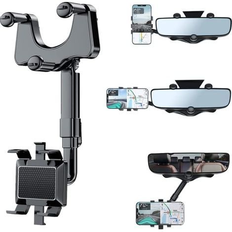 Support téléphone voiture - Miroir rétroviseur - Pour smartphones de 3 à 7 pouces (1/5)
