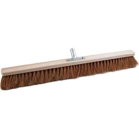 Balai en noix de coco, 800 mm de long, avec support de manche en métal, manche plat en bois