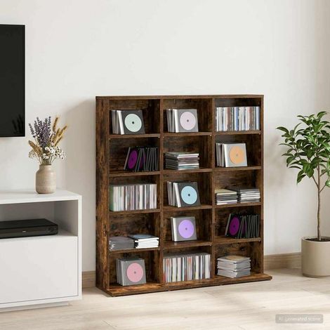 vidaXL Meuble CD Chêne fumé 96 x 23,5 x 97,5 cm Bois d'ingénierie (1/5)