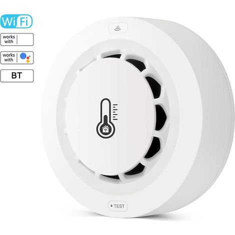 GARRYFIZH Détecteur de Fumée Connecté Wifi/BT Tuya, Mesure Température et Humidité, Alarme 80dB avec Notification APP - Compatible Alexa et Google Home (1/5)