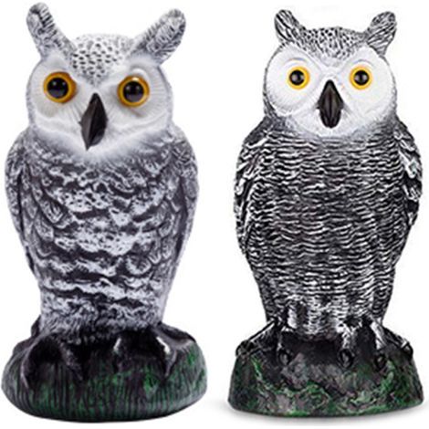 Lot de 2 épouvantails d'oiseaux, faux hibou à cornes, répulsif contre les ennemis naturels, décoration d'Halloween pour jardin ou cour extérieure (1/5)