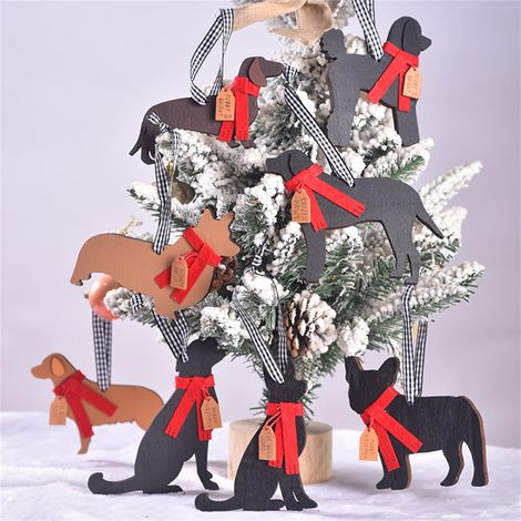 Pendentif En Bois - Ornament Arbre De Noël Chien - Décoration Suspendue Pour Intérieur Extérieur Voiture - Lot De 1 (1/4)