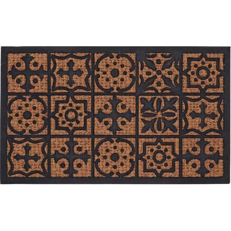 Paillasson rectangulaire mosaïque en caoutchouc et fibre de coco - Noir/Beige - L 75 x l 45 cm - Livraison gratuite (1/4)